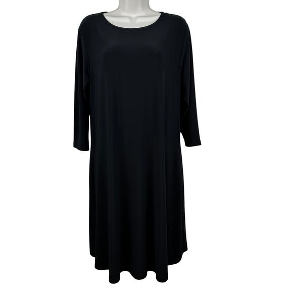 Sympli Nu Trapeze Dress Jersey Knit 3/4 Sleeve Black Sz 12 Lagenlook Minimalist - Picture 5 of 14